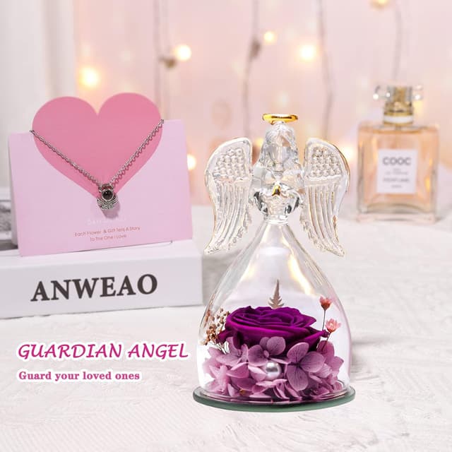 Detalle 2 de Preserved Rose Angel Figurine 4.9in 🌹