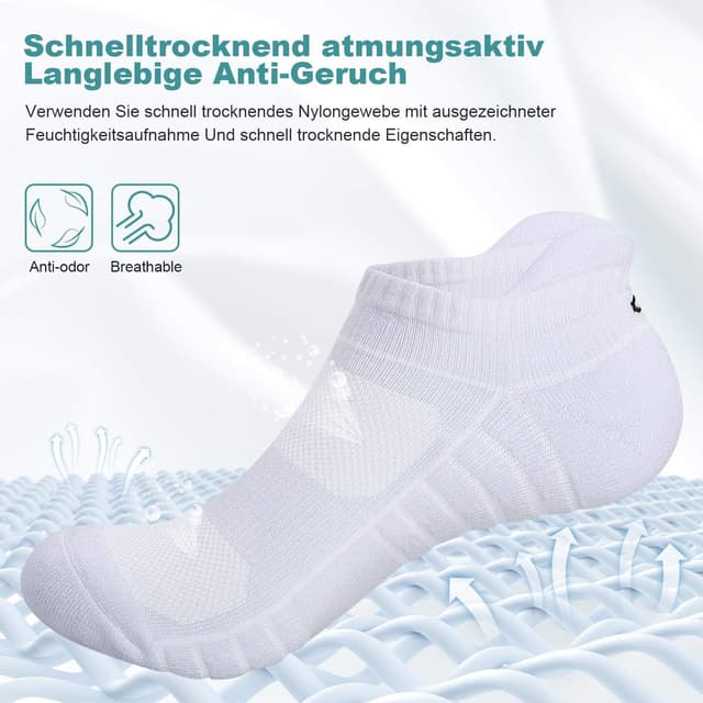 Detalle de anqier 6 Paar Sneaker Socken (Herren & Damen) – atmungsaktive Sportsocken mit Frotteesohle, kurz, schwarz/weiß/grau