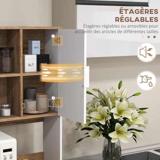 Detalle de HOMCOM Armoire de cuisine/buffet industriel 80 x 40 x 180 cm noir et naturel