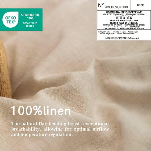 Detalle de EVERLY Linen Sheets Set Queen 100% Linen Bedding