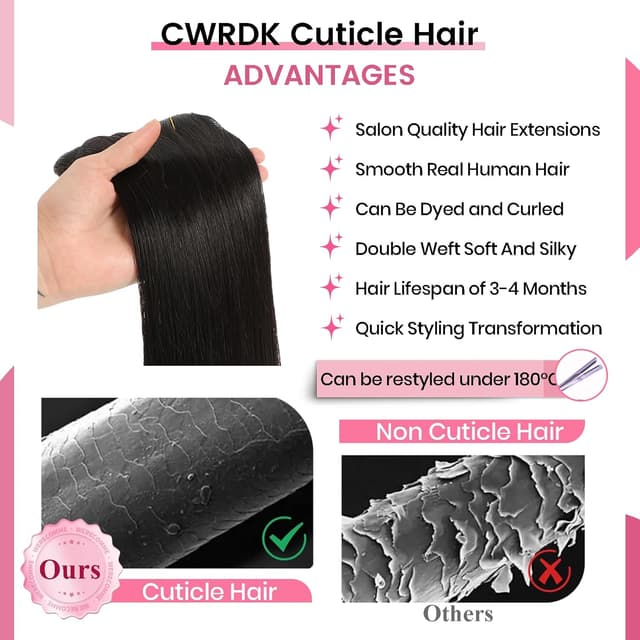 Detalle 2 de CWRDK 20-inch Remy Clip-In Hair Extensions 8pcs 💇♀