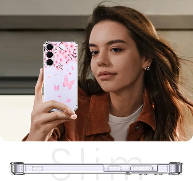 Thumbnail 5 de HopMore Transparente Handyhülle für Samsung Galaxy S25 FE 5G – Kirschblüte Motiv, stoßfestes TPU/Silikon Clear Case