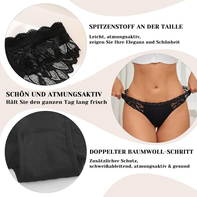 Detalle 2 de Sth Big Spitzen Unterhosen Damen Slip Unterwäsche Hipster 4er Set