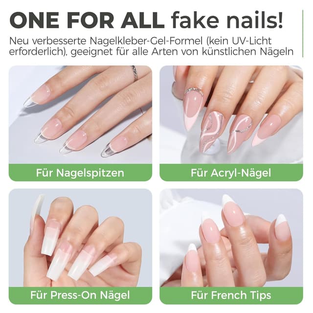 Detalle 2 de UNA GELLA Nagelkleber für Press On Nails – 10-Sekunden schnelltrocknend ohne UV-Lampe, 3×5 ml Gel-Kleber