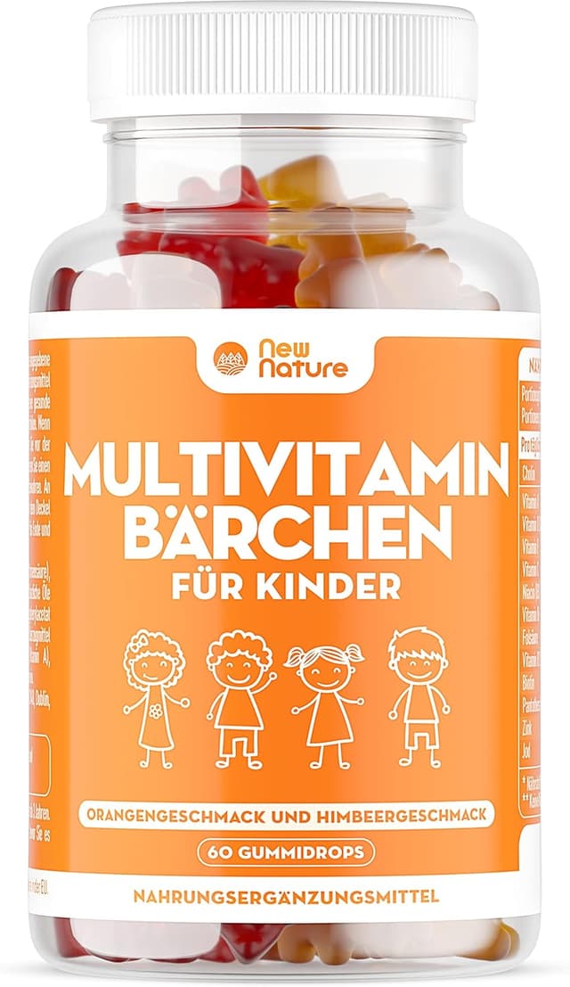 Detalle de New Nature Kinder Multivitamin Fruchtgummis mit Zink, Vitamin C & D – Kindervitamine ab 3 Jahren (60 Gummis)