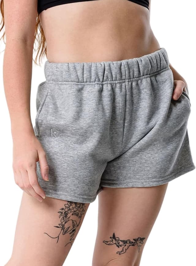 Detalle de Kamo Fitness CozyTec Sweat Shorts for Women — High-Waisted Lounge Cotton Shorts with Pockets