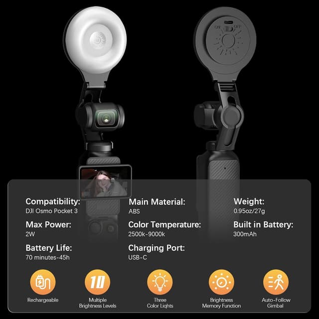 Thumbnail 5 de AMAZEAR LED Video Fill Light for DJI Osmo Pocket 3, CRI≥95