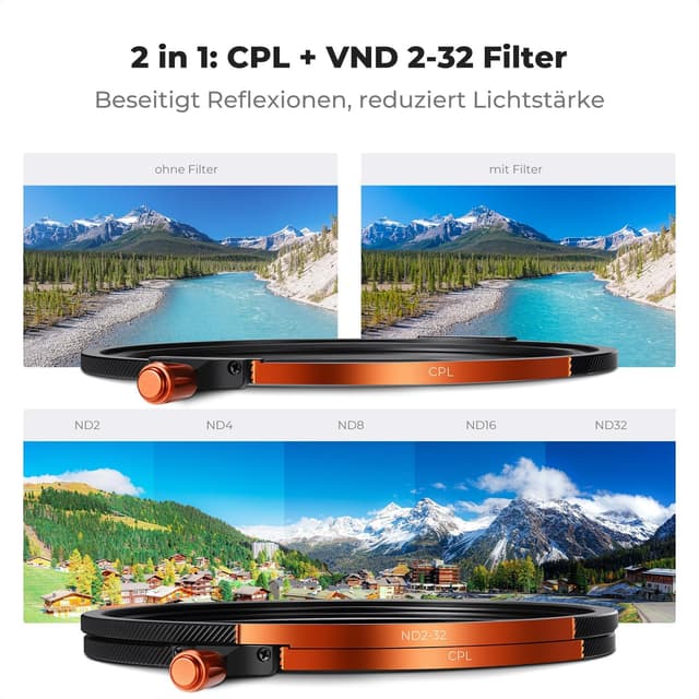 Detalle de K&F CONCEPT Magnetic Filter Set 67 mm: Magnetisches Quick-Swap-System mit CPL, ND2–ND32, Black Mist 1/4