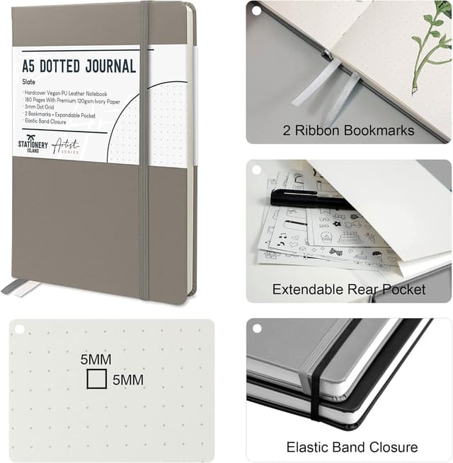 Detalle 2 de STATIONERY ISLAND A5 Bullet Dotted Journal (Hardcover, 180 pages, 120gsm) — Slate Grey