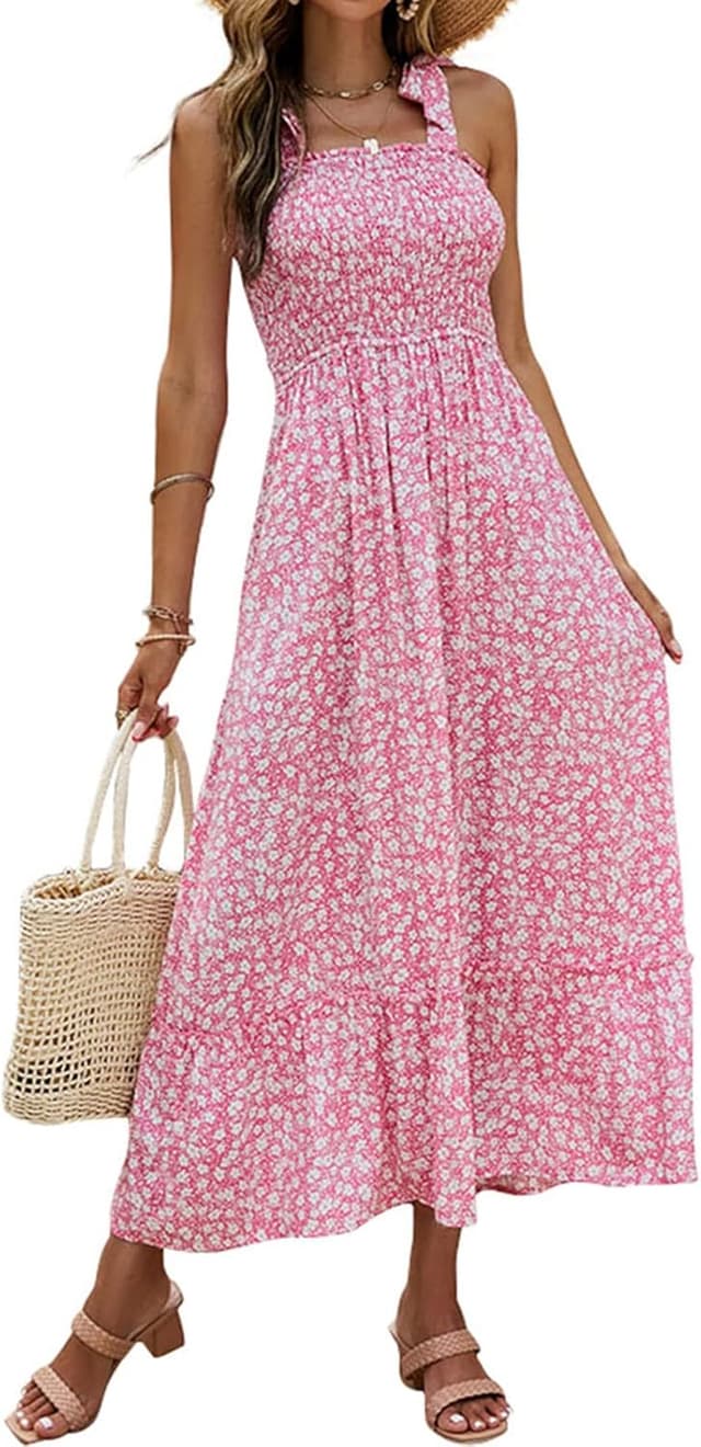 Thumbnail 6 de Tobrief Women’s Boho Maxi Dress with Spaghetti Straps, Square Neck & Rayon Ruffle Detail