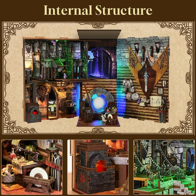 Detalle 2 de MiniCity Book Nook Kit DIY miniature dollhouse booknook with LED light and dust cover (Blade and Magic)