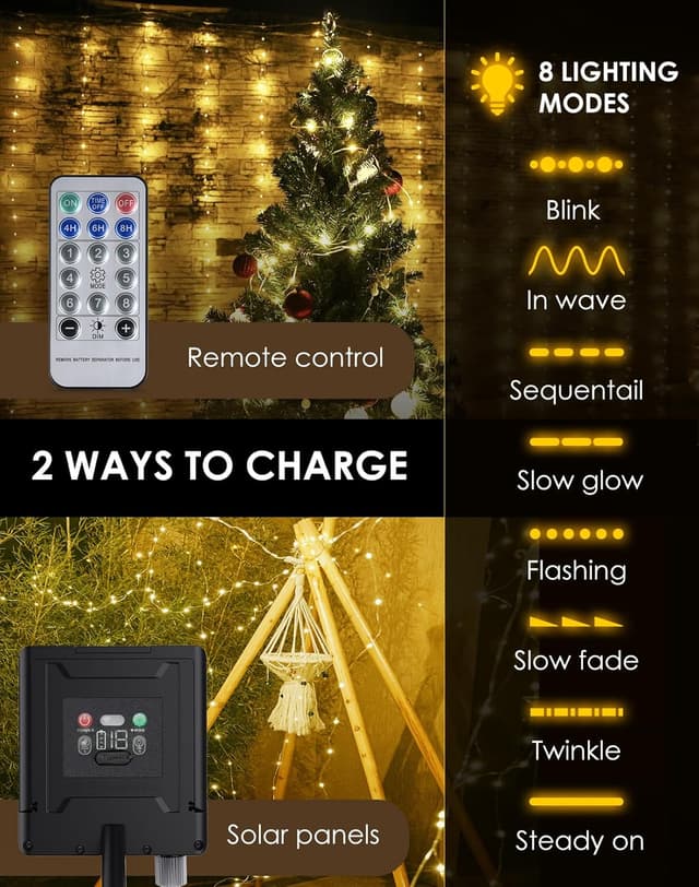 Detalle de BESCOST Catena Luminosa Solare Esterno IP65 da 24 m con 240 LED e 8 modalità