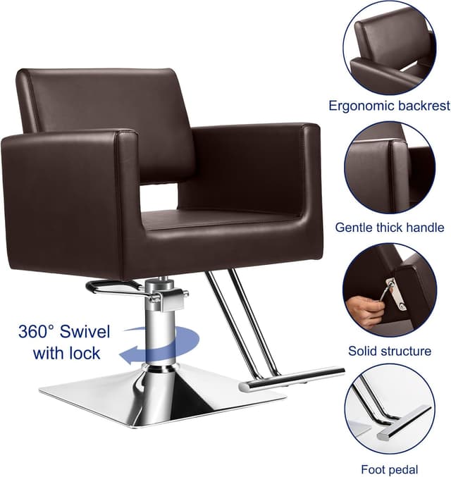 Detalle 2 de Hairdresser Barber Salon Chair with Heavy-Duty Hydraulic Pump, 330 Lbs Capacity, 360° Swivel (Brown)
