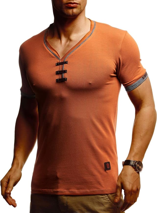 Detalle de Leif Nelson LN4890N T-shirt d’été à col en V pour homme blanc