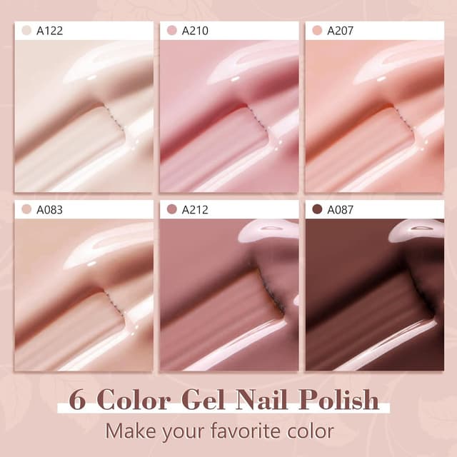 Detalle de Shining She UV-Nagellack Set mit 6 Farben (Herbst/Winter Nude & Beige Töne) – Soak-off für LED/UV, 8 ml