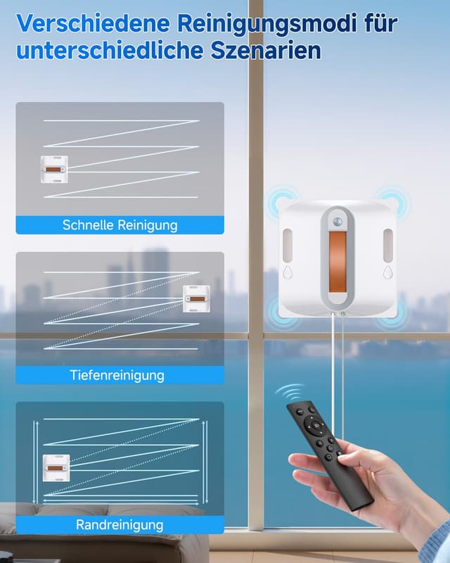 Detalle de Fensterputzroboter 6500 Pa mit 2-Fach-Sprühsystem, KI-Routenplanung & Randerkennung für Innen- und Außenfenster