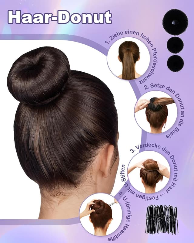 Detalle de Oiomniv Haarstyling-Tools Set für Damen – All-in-One DIY Flecht- & Dutt-Set für Zöpfe, Twists und Pferdeschwänze (Schwarz 1)