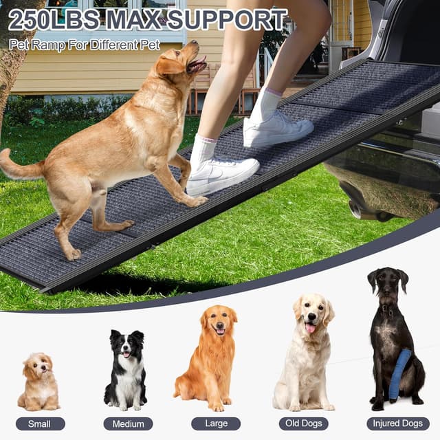 Detalle de HerCcreta Wigge folding dog ramp for car (63" long, 17" wide) with non-slip carpet surface, up to 250 lbs