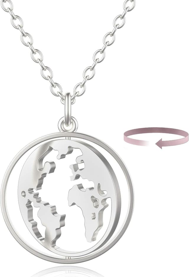 Thumbnail 6 de Collier globe terrestre rotatif BONNYBIRD en acier inoxydable 316L pour femme, carte du monde