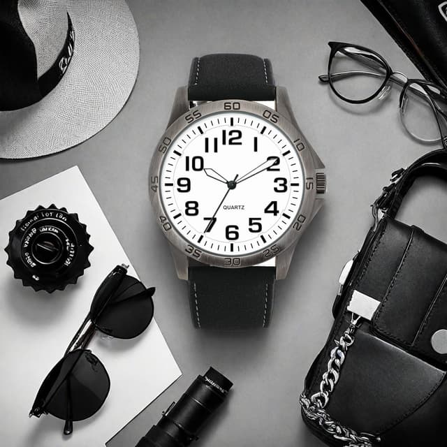 Detalle de NUOVO Herren Analog-Quarzuhr mit weißem Zifferblatt (Silikon- oder Lederarmband)