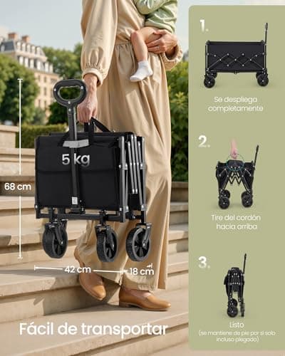 Detalle 2 de SONGMICS GFW909B01 carro de mano plegable de jardín, 90 L y hasta 180 kg