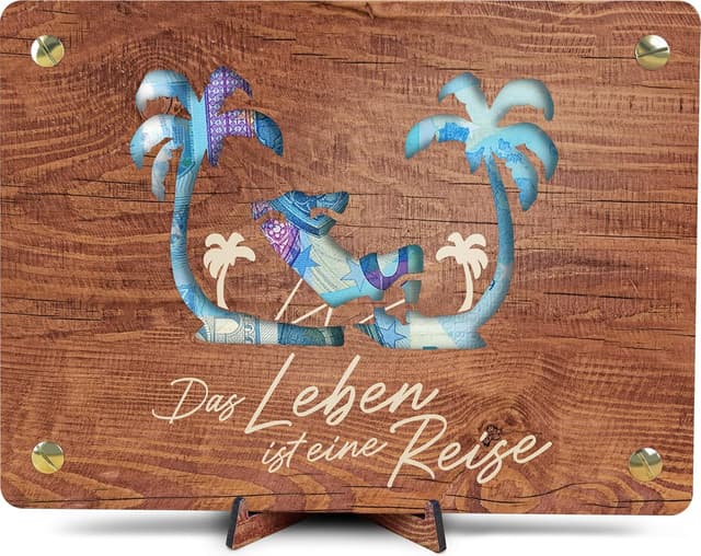 Detalle de Reisegutschein XL Geldgeschenk aus Holz 20x15 cm