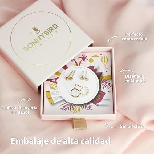 Thumbnail 6 de BONNYBIRD BonnyClassic: set de pendientes dorados pequeños para mujer (3 pares) de acero inoxidable 316L hipoalergénicos