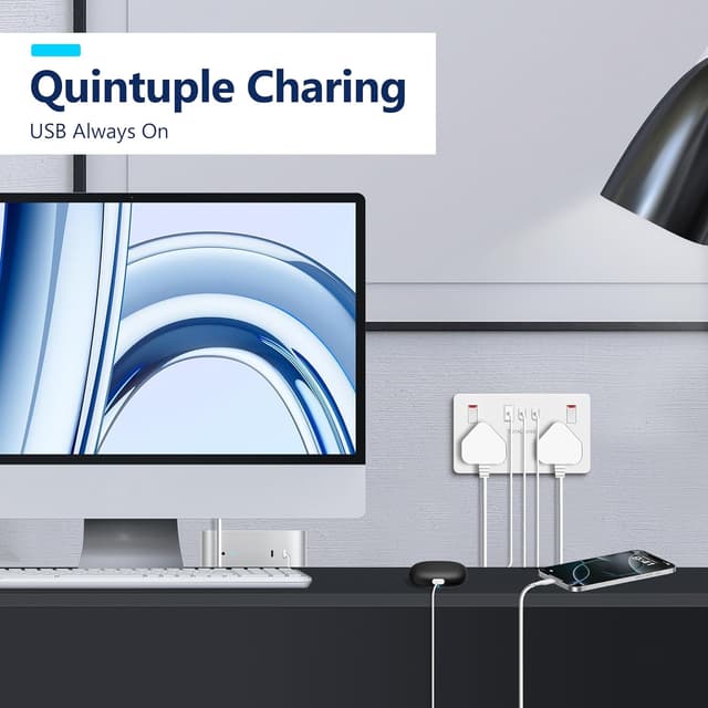 Detalle 2 de LIDER 2-Gang Switched 13A Double Socket with USB Type C & A Charger Ports (25W) – White