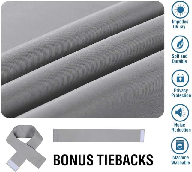 Detalle de BellaHills Blackout Tape Top Curtain Drapes (2 Panels) – Dove Grey, 90 x 90 inch