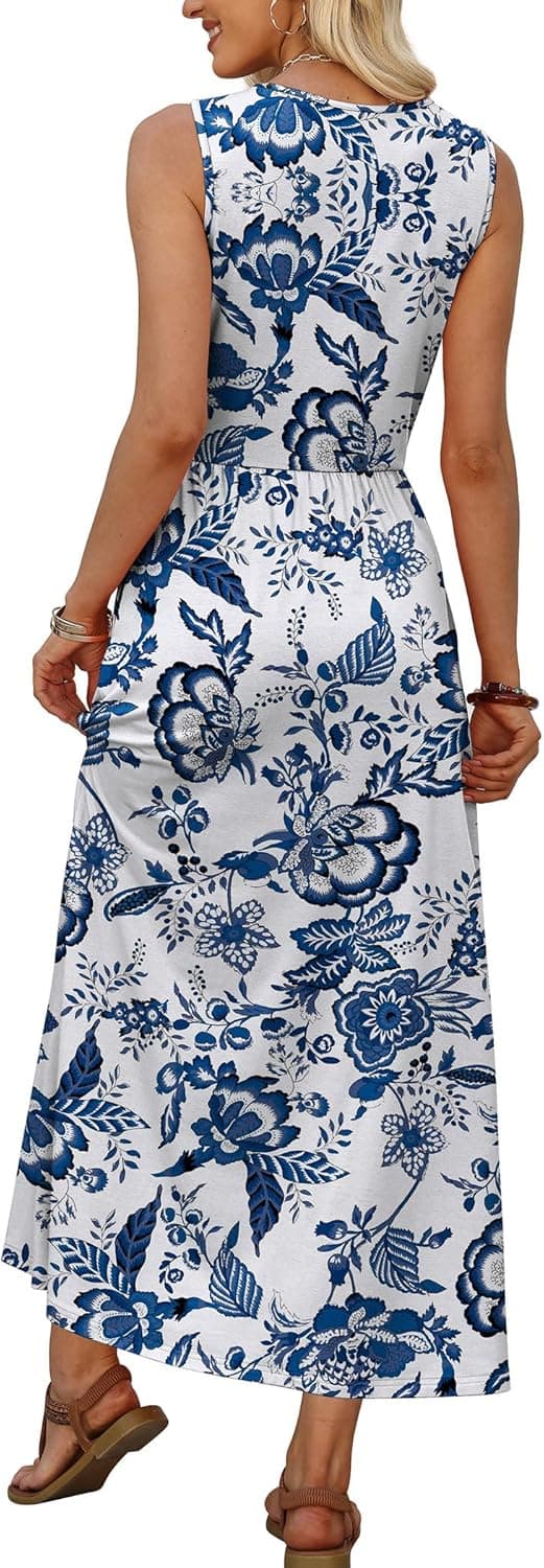 Detalle de WIHOLL Babydoll Maxi Dress with Pockets — Empire Waist Summer Sundress for Beach & Vacation