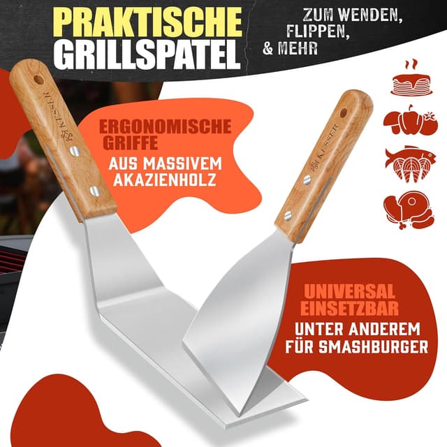 Thumbnail 6 de KESSER Plancha Grillplatte aus Edelstahl mit Deckel (40 x 30 cm) bis 800 °C, mit Fettablauf – inkl. 2 Spatel, Schürze, Grillmatte & Rezeptbuch