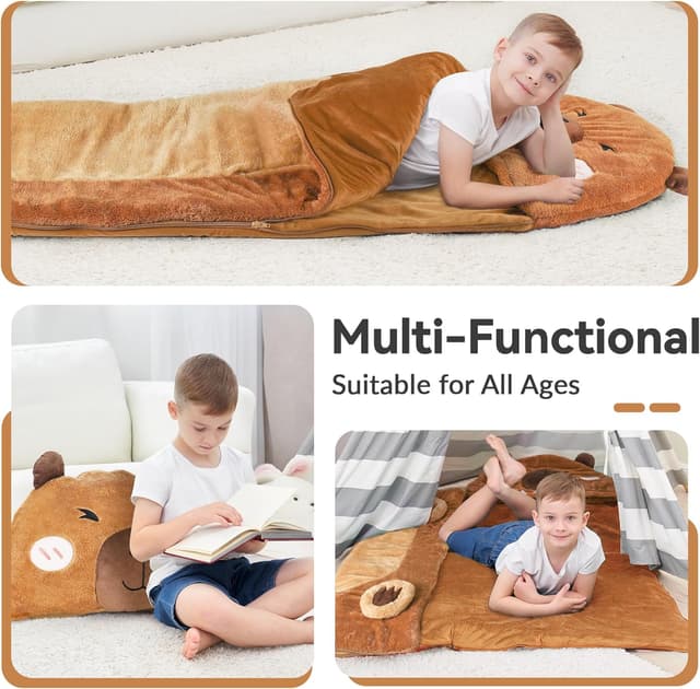 Thumbnail 5 de iPlay, iLearn Kid Sleeping Bag (Plush Capybara Slumber Bag) 2-in-1 Nap Mat & Pillow