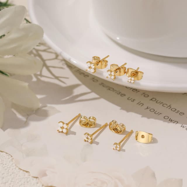 Thumbnail 6 de FUNEIA 3 Paar Ohrstecker Gold-Set (14K vergoldet) mit 925er Silber, wasserfest, hypoallergen