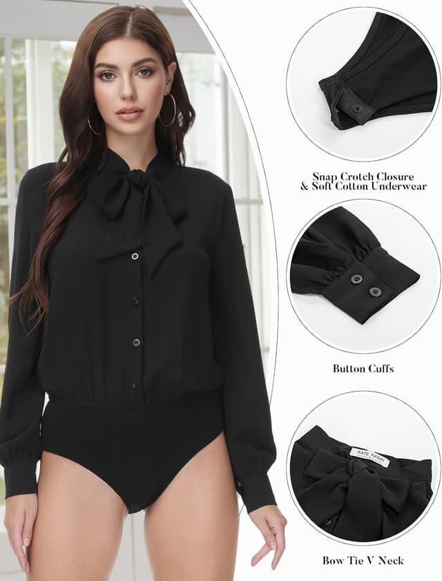 Thumbnail 5 de Kate Kasin Bow Tie Neck Bodysuit Blouse