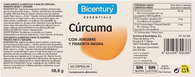 Thumbnail 6 de Bicentury Cúrcuma con Jengibre y Pimienta Negra 🌿 120 Cápsulas