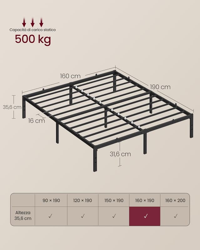 Thumbnail 1 de VASAGLE RMB139BD01 Struttura letto 160x190 cm