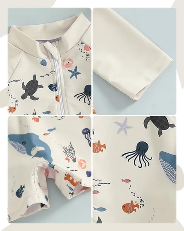 Detalle de WYTbaby Baby-Badeanzug Einteiler mit UV-Schutz (Langarm) inkl. Sonnenhut