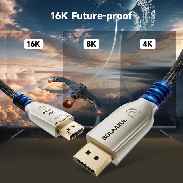 Detalle de BolAAzuL DisplayPort Cable 4K 144Hz (3m) – DP 2.0 UHBR20, locking DP male to DP male, up to 16K