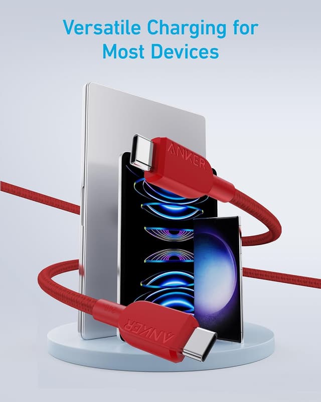 Detalle de Anker USB-C to USB-C Cable (2-Pack, 6ft) 240W fast charging cord in red