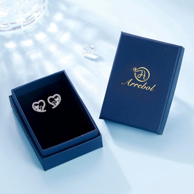 Thumbnail 3 de Arrebol pendientes plata de ley 925 gato corazón