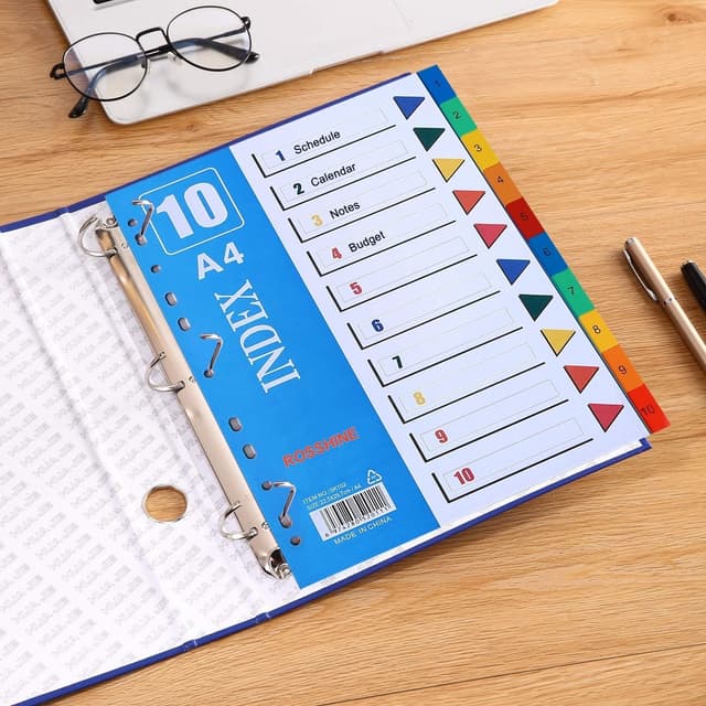 Detalle 2 de 1-10 Part File Dividers A4 (12 Pack) PVC Plastic Dividers with 11-Hole Pre-Punched Index Tabs