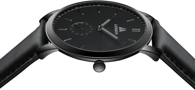 Detalle de LN LENQIN Herren-Armbanduhr mit Lederband, analoges Quarzwerk und 3 ATM Wasserschutz