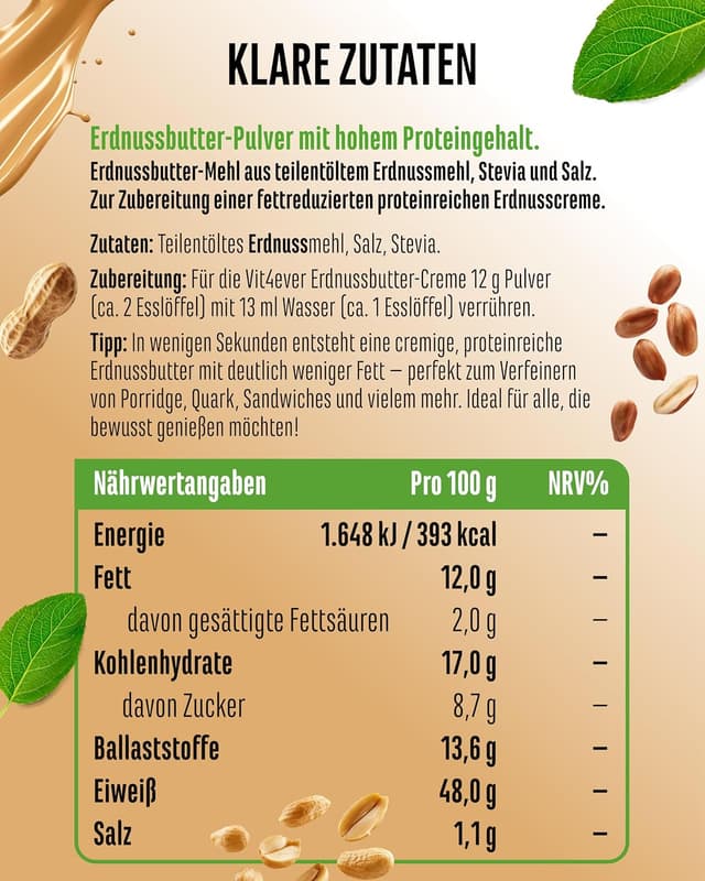 Thumbnail 1 de Vit4ever Erdnussbutter Light Pulver 500 g 🍯?