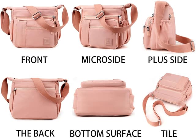 Detalle de FAVORTALK Multi Pocket Large Crossbody Handbag (Nylon, waterproof) with adjustable wide strap