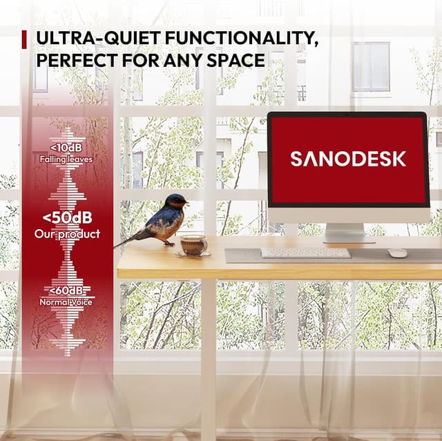 Thumbnail 6 de SANODESK 120 x 60cm Electric Standing Desk with Memory Hand Controller (White Frame + Maple Desktop)