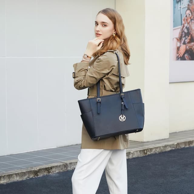 Detalle de Miss Lulu Cabas femme en PU rigide, grand sac cabas A4 pour université, bureau et voyage