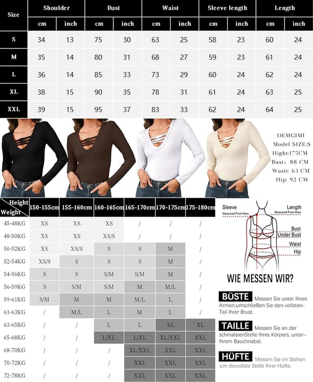 Detalle 2 de Demegimi Damen Langarmshirt mit tiefem V-Ausschnitt und Rippstruktur