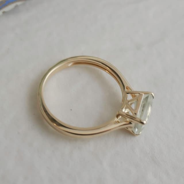 Detalle de Grüner Amethyst Baguette Vergoldeter 925 Sterling-Silberring (6x8 mm) – handgefertigt, Größe US 9