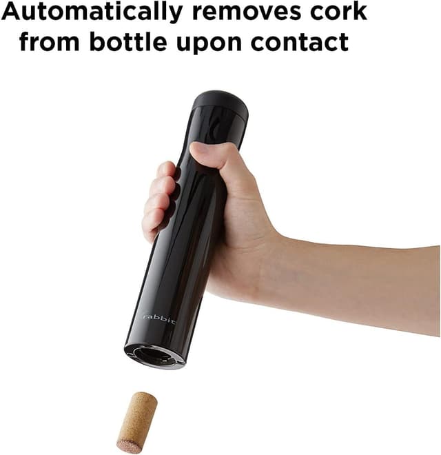 Detalle de RABBIT Automatic Electric Corkscrew Wine Opener (Cordless, Rechargeable) in Shiny Black