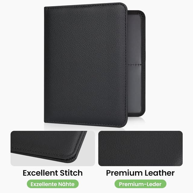 Detalle de RSAquar Fahrzeugschein- & Versicherungsmappe Hülle aus PU-Leder für das Handschuhfach (Schwarz) – kompakte Auto-Dokumententasche